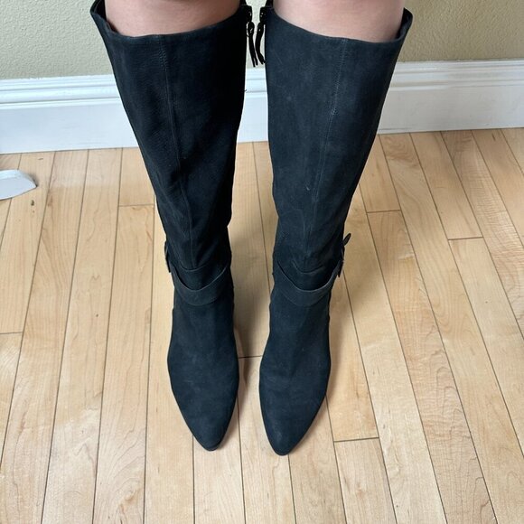 NINE WEST Black Suede Flat Riding Boot Size 8.5M Pointed Toe - Picture 9 of 16